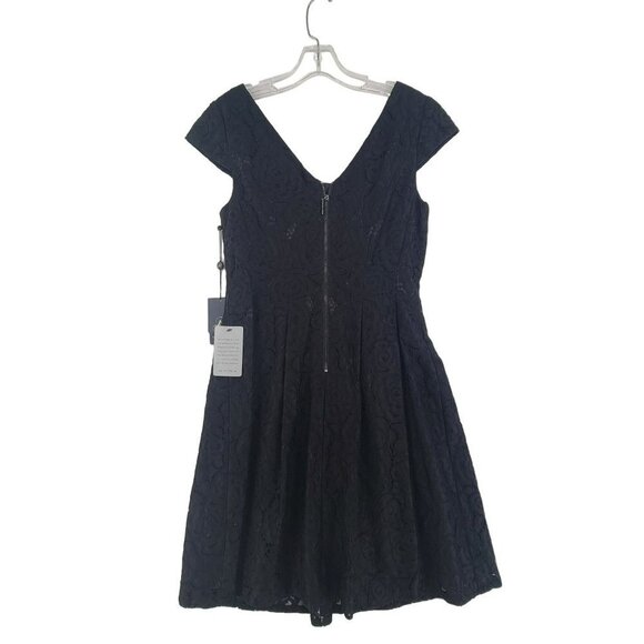 Adrianna Papell NWT Julie Lace Fit and Flaire Cap Sleeve Midi Dress Black Size 8 - Picture 7 of 12